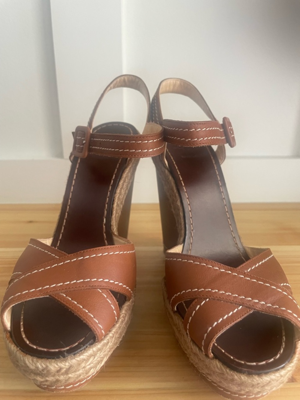 Christian Louboutin Brown Leather Platform Espadrille Sandals